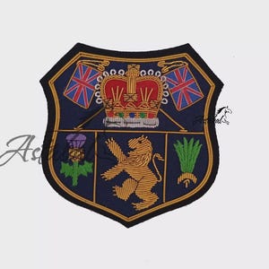 Hand Embroidered Lion Blazer Badge: Bullion Wire Royal Emblem