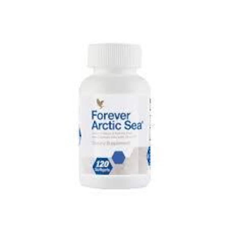 Puede incluir: Una botella de pl&aacute;stico blanco con tapa blanca, etiquetada "Forever Arctic Sea" con un dise&ntilde;o azul y blanco. La botella contiene 120 c&aacute;psulas blandas y es un suplemento diet&eacute;tico.