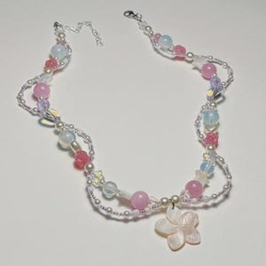 Sakura Halskette, Perlenschmuck, y2k, fairycore, kokette, trendy, Stern, Herz, Perlen, Blume, Perlenkette, Mismatch 90s, Geschenk