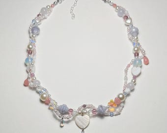 opaline necklace, handmade beaded jewelry, y2k, fairycore, coquette, trendy, vines, star, heart, pearls, beaded necklace, mismatch 90s, gift