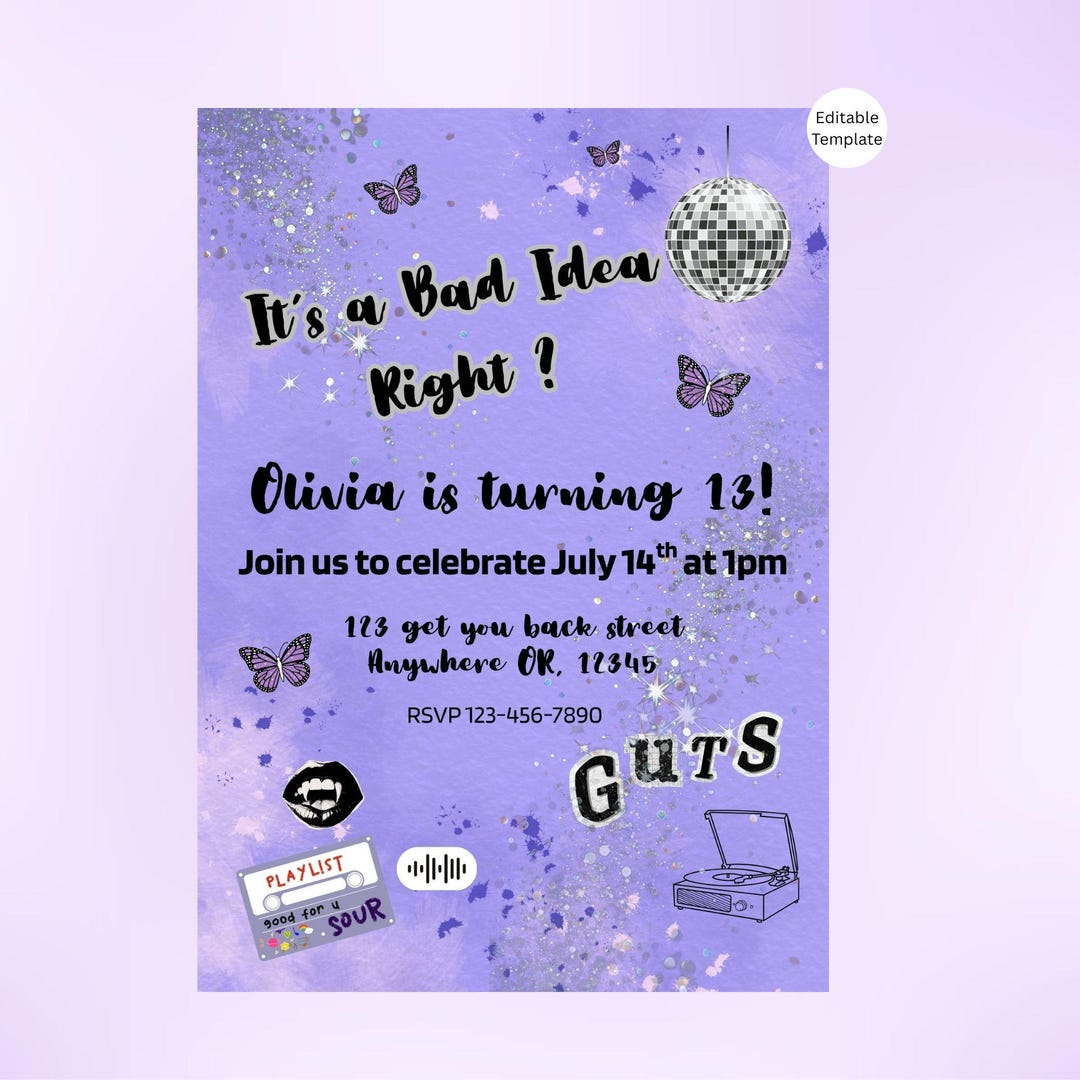 Olivia Rodrigo Inspired Birthday Invitation, Popstar Party, Editable