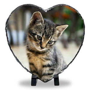 Custom Heart Slate Photo Plaque with Stand – Personalized Memorial, Wedding, or Anniversary Gift – Full-Color Print