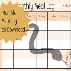 Snake Monthly Meal Chart: Feeding Tracker Digital Download, Printable, Ballies, Gifts, Feeders, Tank Decor, Care Sheet, Cute, Mice, Reptiles