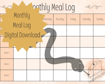 Snake Monthly Meal Chart: Feeding Tracker Digital Download, Printable, Ballies, Gifts, Feeders, Tank Decor, Care Sheet, Cute, Mice, Reptiles