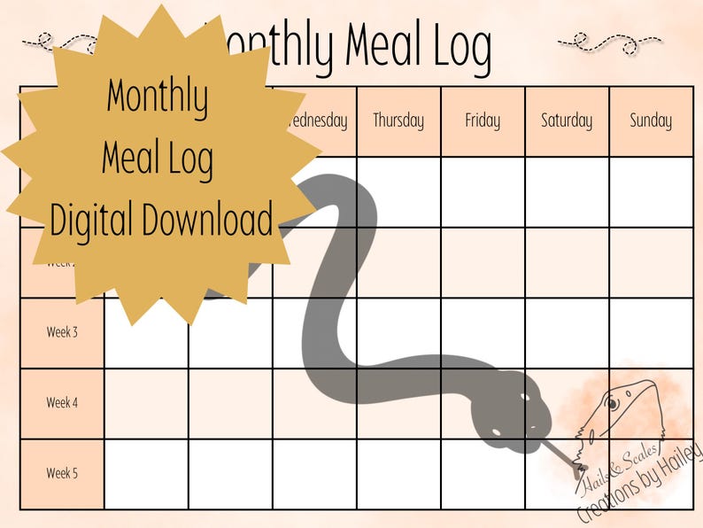 Snake Monthly Meal Chart: Feeding Tracker Digital Download, Printable ...