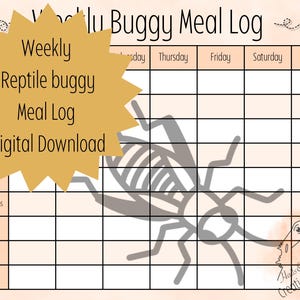 Tabla de comidas semanales para reptiles: registro de alimentación, descarga digital, imprimible, decoración de acuario, regalo, hoja de cuidados, adorable, insectos, lagarto, geco, rana, plan