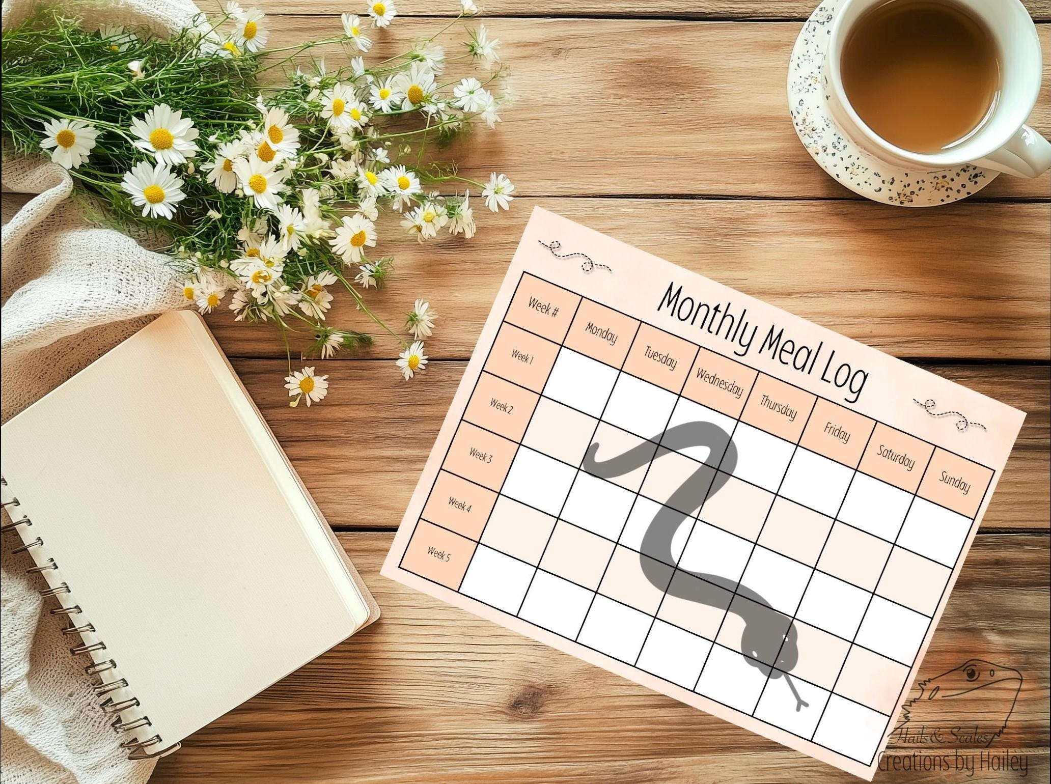 Snake Monthly Meal Chart: Feeding Tracker Digital Download, Printable ...