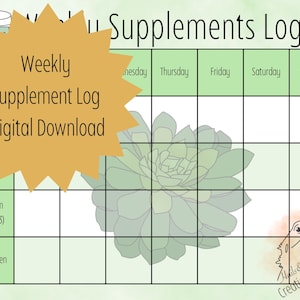 Tabella settimanale degli integratori per rettili: monitoraggio dell'alimentazione, download digitale, stampabile, decorazione per terrario, regalo, foglio informativo sulla cura di simpatici insetti lucertola geco rana registro