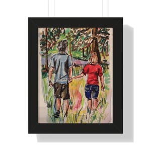 Vertical Poster, Romantic Walk Fields of Gold Art Print, Framed Picture, Wall Art Decor, Nature Lover Gift, Home Office Decor