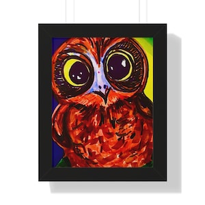 Colorful Owl Framed Vertical Poster | Whimsical Wall Art for Nature Lovers, Home Decor, Gift, Animal Prints, Modern Art