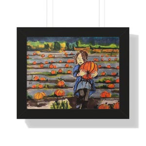 Autumn Pumpkin Patch Art Print, Fall Decor, Framed Landscape Poster, Cozy Home Wall Art, Seasonal Gift for Harvest Celebration