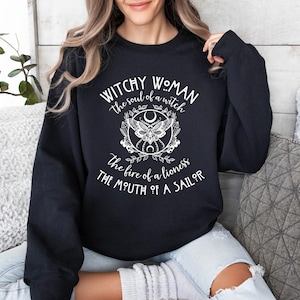 Witchy Woman Sweatshirt | Witch Girl Women Hoodie | Retro Spiritual T-Shirt | Mystical Witchcraft Sweater | Halloween Witch Shirt