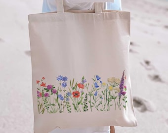 Vintage Wildflowers Tote Bag, Aesthetic Tote Bag, Floral Tote Bag Gift For Mom, Floral Gift For Her, Wildflower Tote Bag, Cute Flowers Tote