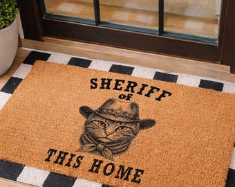 Meowdy deurmat, grappige deurmat, kattendeurmat, grappige welkomstmat, cowboy kitty deurmat, slotcadeau, leuke deurmat, housewarmingcadeau, deurmat