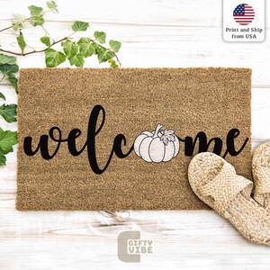 Pumpkin Welcome Mat ,Fall Doormat for Autumn Porch & Farmhouse Dec