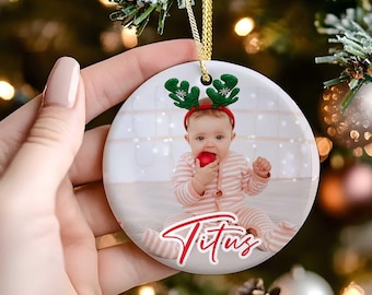 Adorno navideño personalizado con foto, adornos para parejas, decoración para árbol de Navidad, adorno navideño único.