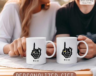 Funny Mr And Mrs Mug,Bride Skeleton Hand, Couple Coffee Mug Set, Engagement Gift, Goth Bride Gift, Skeleton Wedding, Halloween Wedding