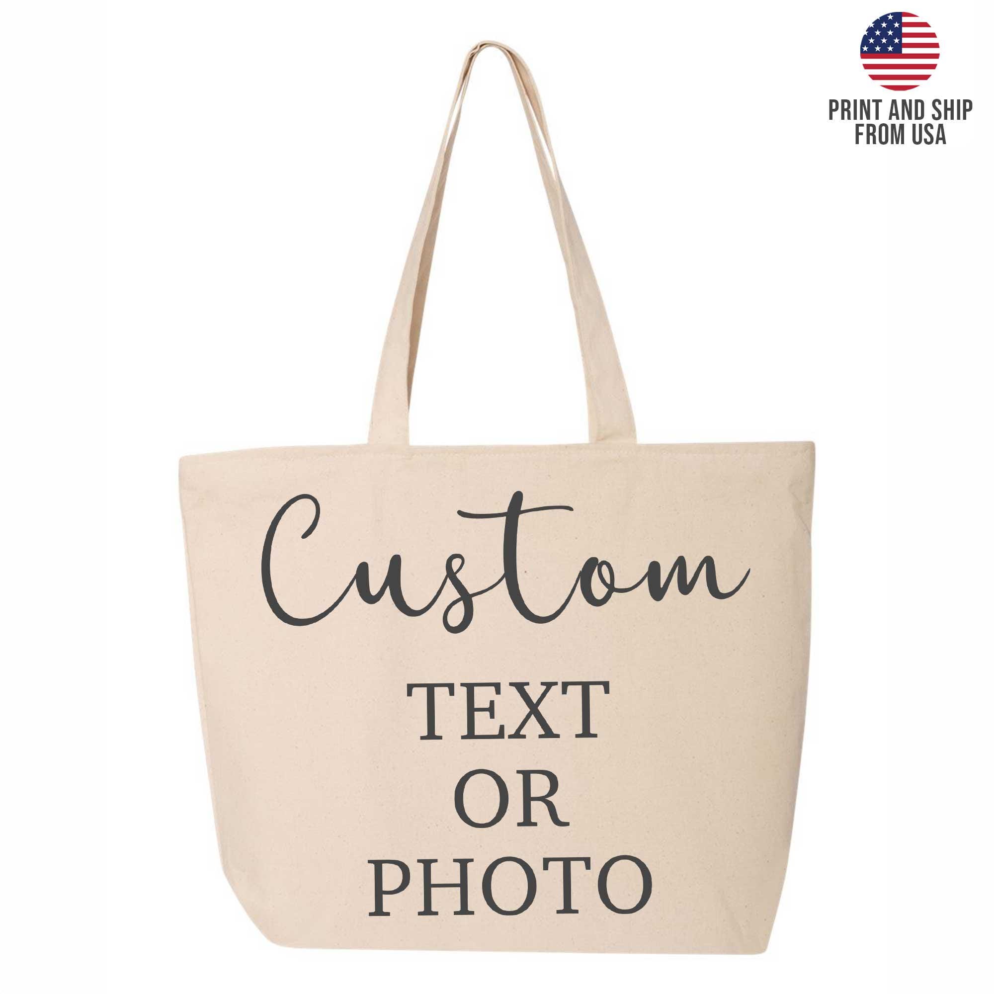 Custom Text Large Bag, Custom Design Tote Bag, Custom Zippered Bag ...