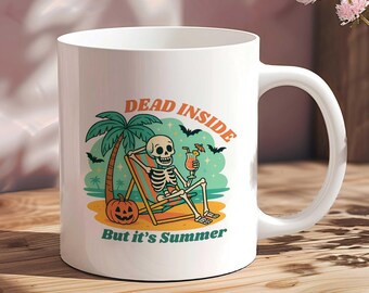 Cute Summerween Mug, Skeleton Float Cup, Halloween in Summer Funny Mug, Spooky Season, Unique Mugs, Summer Mugs, Gift Idea