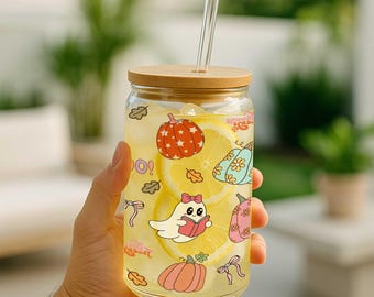 Halloween Cup, Cute Ghost Glass Can, Bookish Cup With Bamboo Lid & Straw, Be Bold Stay Bold , Cute Tumbler