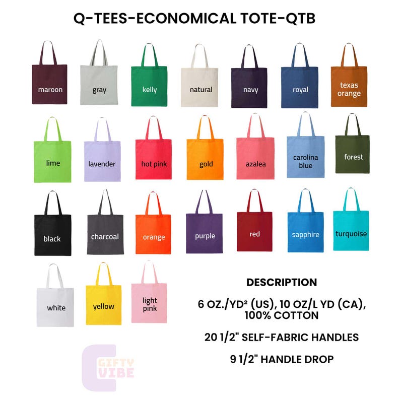 Puede incluir: Una colecci&oacute;n de bolsas de mano coloridas en varios tonos, incluyendo granate, gris y azul marino. Cada bolsa presenta un dise&ntilde;o simple con un cuerpo rectangular y asas a juego. El texto "Q-TEES-ECONOMICAL TOTE-QTB" est&aacute; en la parte superior.