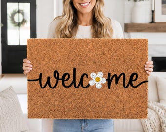Daisy Welcome Doormat, Flower Doormat, Welcome Mat, Spring Welcome Mat, Front Door Mat, Spring Porch Decor, Housewarming Gift, Unique Gift