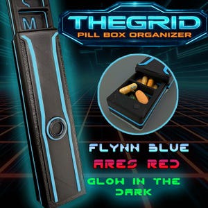 The Grid - 7-daagse pillendoos | Gloed en niet-gloeiend | Magnetische sluiting | Handgemaakt 3D-geprint sciencefictioncadeau