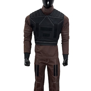 Cosplay de Beskar inspirado en Din Djarin: traje de vuelo marrón con chaleco negro / disfraz de cazarrecompensas mandaloriano de 3 piezas