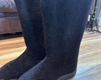 Botas de fieltro vintage de lana estilo Valenki con suela de goma para invierno para hombre, talla EU 43 44