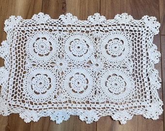 Hand Crocheted Rectangular Lace Doily White Crochet Table Decor Handmade Heirloom Textile