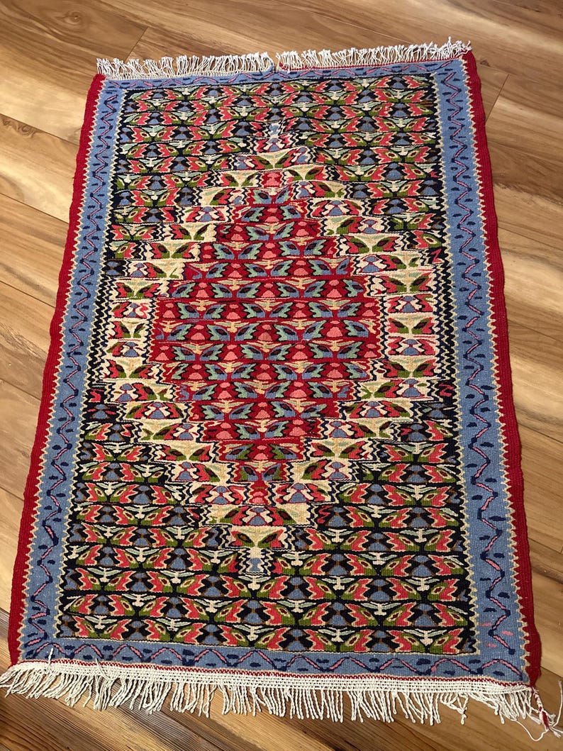 Colorful Vintage Handwoven Wool Rug – 30”x44”, Ethnic Tribal Pattern ...