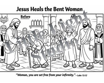 Jesus Heals Bent Woman Coloring Page – Bible Story Printable PDF