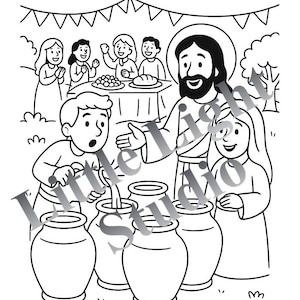 Wedding at Cana Coloring | Jesus Turns Water into Wine | Bible Miracle Printable for Kids |Sunday School Craft | Watermark free Download