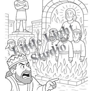 Shadrach, Meshach & Abednego in the Fiery Furnace – Bible Coloring Sheet PDF
