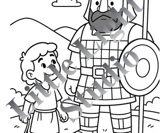 David and Goliath Coloring Page: Christian Sunday School Craft (Digital Download)