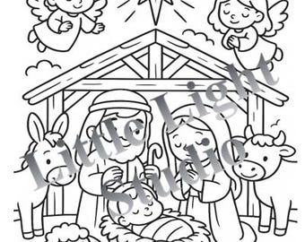 Nativity Scene Coloring Page | Christmas Kids Bible Activity (Instant Download)