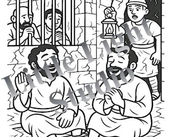 Paul & Silas in Prison Praising God – Printable Bible Coloring Page for Kids
