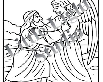 Jacob Wrestles with God Coloring Sheet | Printable Bible Story Page | Sunday School Activity