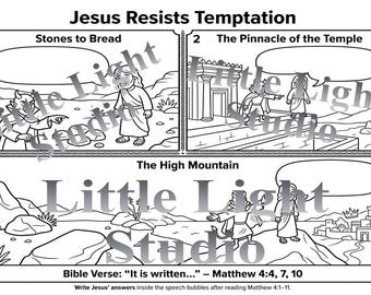 Jesus Temptation Coloring Sheet | Three Wilderness Bible Activity (Digital Download)