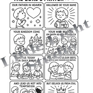 Lord&#39;s Prayer Coloring Sheet for Kids | Digital Bible Verse Activity | Sunday School Printable | Watermark Free | Christian Art Download