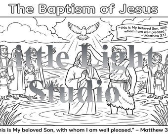 Jesus Baptism Coloring Sheet | John the Baptist, River Jordan, Bible Story Activity (Digital Download)
