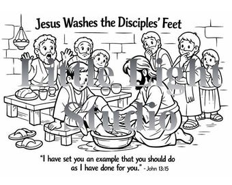 Jesus Washing Disciples' Feet Coloring Page – Bible Lesson Activity (PDF Download)