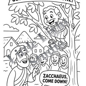Jesus and Zacchaeus Coloring Page | Bible Story Printable for Kids | Christian Sunday School Craft | Digital Download | Watermark-Free