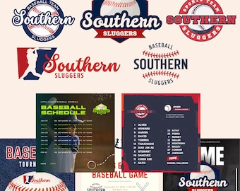 Kit de logotipo de béisbol juvenil: Marca del equipo sureño, plantillas editables de Canva