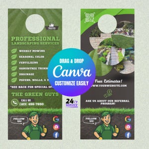 Lawn Care Door Hanger Template | Landscaping Flyer Canva Editable | Lawn Service Marketing Print | Instant Download for Lawn Businesses