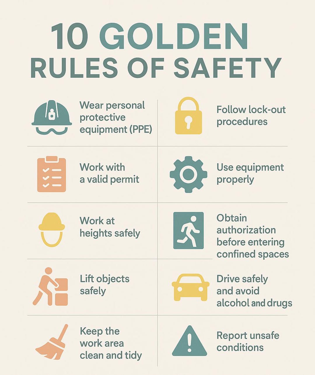 10 Golden Rules of Safety Poster: Workplace Safety A4 PDF (instant ...