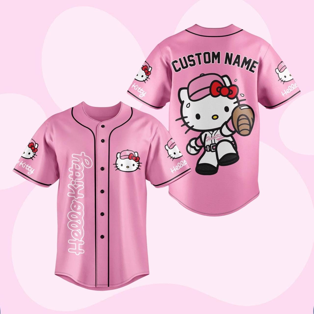 Discover Personalized Hello Kitty Baseball Jersey, Cute Cat Jersey Shirt, Kitty Cat Baseball Jersey, Gift for Team Baseball Fans