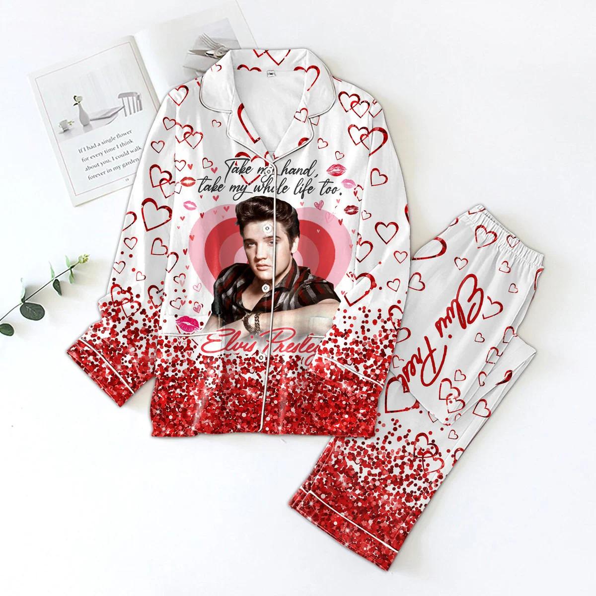 Discover Elvis Presley Valentine Pajamas Set, Elvis King Long Sleeve Pajamas, Rock And Roll Music Bridesmaid Pajamas, Gifts For Elvis Fan