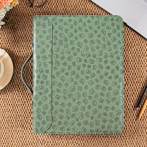Personalized PU Leather Portfolio A4, Custom Name Handbag, 3 Ring Notepad Binder, Embossed Leather Briefcase for Women, Padfolio with Zipper