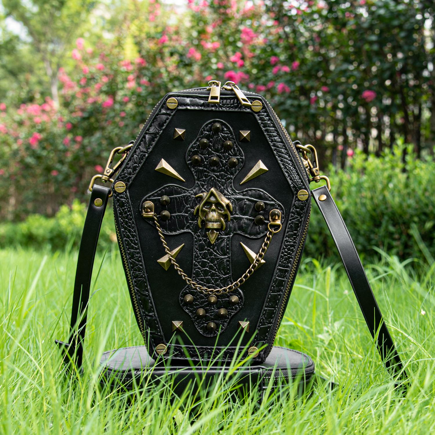 Women\'s Ita Coffin Purse with Insert Gothic Crossbody Bag for Halloween Black Amazon.com: ENJOININ Gothic Coffin Ita Bag Purses for Women  main image 2